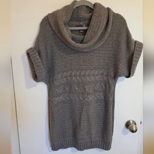 Oh Baby Motherhood Maternity Sweater Grey Cowl Neck Short Sleeve Large Knit Cozy
